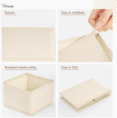 Criusia 15 Pack Drawer Organizer for Clothes, Foldable Dresser Dividers with 3 Sizes, Fabric Storage Bins – Beige
