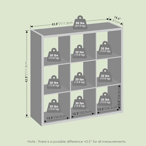 Bayan 9 Cube Storage Organizer, Bookshelf, Storage Shelf, with Open Back for Living Room, Bedroom, Home Office, Walnut O