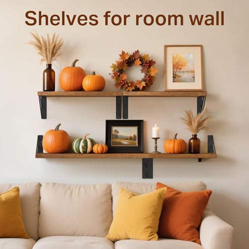BAYKA Wall Mounted Floating Shelves (Walnut-Like, Set of 3, 16" Mixed)