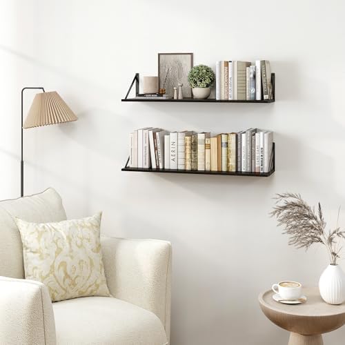 Heimlove Black Deep Floating Shelves for Wall, 30W x 8D Wood Wall Shelves Set of 2, Wide Floating Bookshelf for Living R
