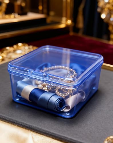 LJY 60 Blue Square Plastic Boxes, 2.5 x 2.5 x 1.4 in for Buttons