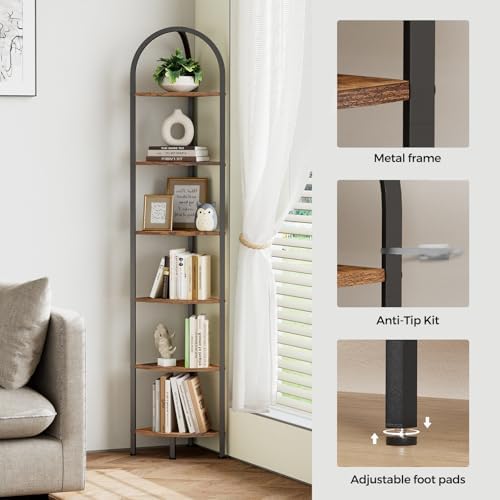 Homhedy 6-Tier Arched Corner Shelf Stand, Wall Corner Bookshelf