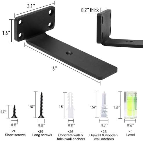 HITOMEN Heavy Duty Floating Shelf Brackets, 6-Inch (1/5'' Thick) Hidden Shelves Hardware, Cast Iron L Brackets, Rustic I