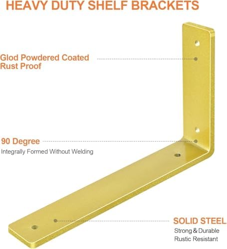 Gold Floating Shelf Bracket 6 Inch, 6 Pack Heavy Duty Shelf Brackets, Wall Shelf Bracket Gold for DIY Decorative with Mo