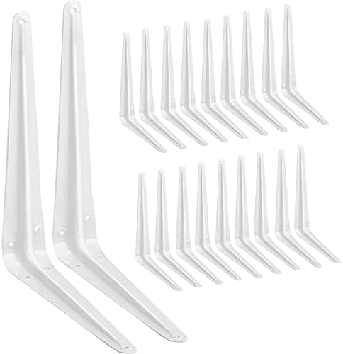 20 Pack Shelf Brackets 12 Inches White, Heavy Duty Steel Metal L Brackets for Shelves, J Brackets Wall Angel Corner Brac