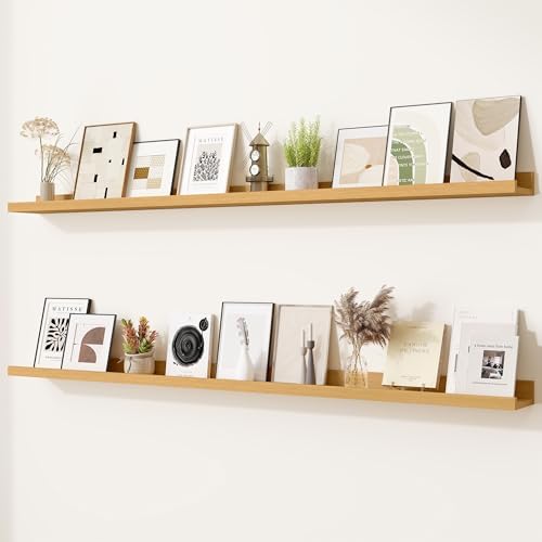 Heimlove Picture Ledge Shelf,56 inch Long Floating Shelves for Wall Set of 2,Picture Shelf with Lip for Wall Decor,Livin