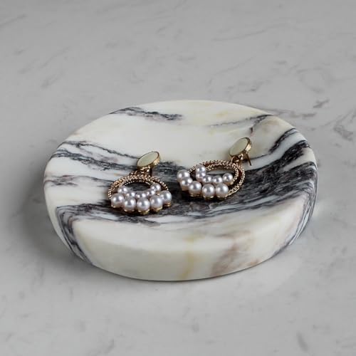 Genuine Italian Calacatta Viola Marble Soap Dish, Round Small Jewelry Dish, Sponge Holder for Bathroom, Kitchen, Christm