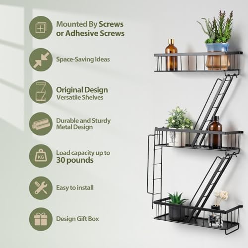 SweetSage Fire Escape Wall Shelf - New York Decorative Ladder Shelf, Wall Art Floating Shelf Black Metal Shelves for Bed