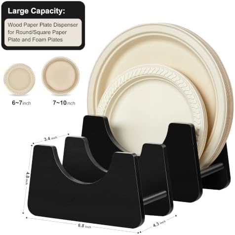 Paper Plate Dispenser Black Wood for 7-10 inch Disposable Plate,2PCS