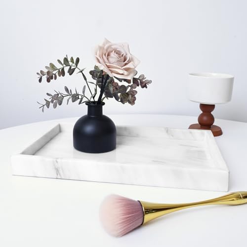 Yew & Tulip Natural Marble Vanity Tray, Nature White Marble with Spots Serving Tray for Bathroom, Kitchen, Vanity, Home 