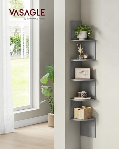 VASAGLE Corner Shelf Wall Mount, 5-Tier Floating Corner Bookshelf