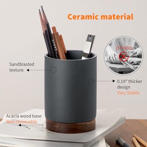 Ceramic Pen Holder for Desk, Pencil Cup, (Dark Grey, Set / 2)