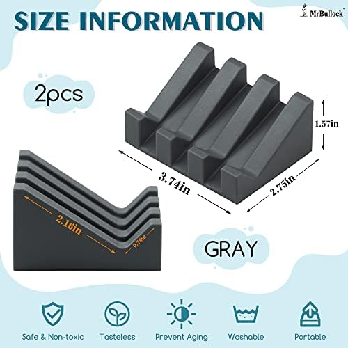 Self Draining Silicone Soap Dish Holder Waterfall Tray, 2 Pack Grey