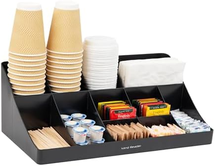 Mind Reader Cup and Condiment Station, Countertop Organizer, Coffee Bar, Kitchen, Stirrers, 17.875"L x 9.5"W x 6.625"H, 