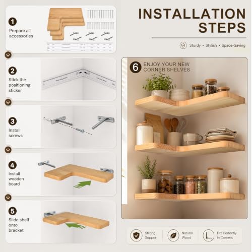 Floating Corner Shelves Solid Pinewood Wall Mounted Shelf