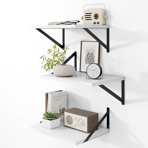 Heimlove 16W x 12D Deep Floating Shelves Set of 3 White