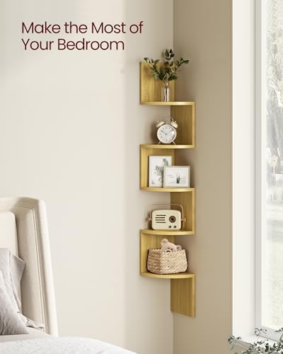 VASAGLE Corner Shelf Wall Mount, 5-Tier Floating Corner Bookshelf