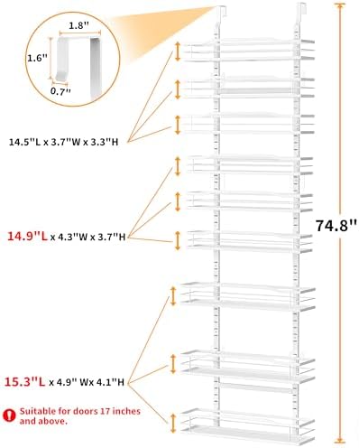 Moforoco White 9-Tier Over The Door Pantry Organizer, Pantry Organization And Storage, Metal Hanging Spice Rack Shelves 