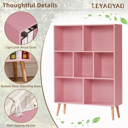 LEYAOYAO Cube Bookshelf, Mid-Century Modern Book Shelf with Legs,Light Pink