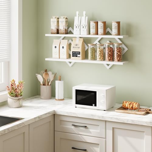ELYKEN Floating Shelves for Wall, Set of 2 Hanging Shelves, White