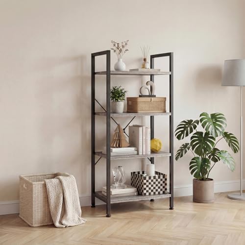 DUMOS 4 Tiers Open Bookshelf, Classic Freestanding Tall Display Shelf