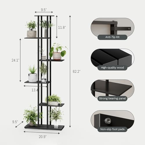 6 Tier Narrow Bookshelf, Tall Skinny Bookshelf, Slim Open Bookcase Corner