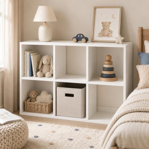 IULULU 6-Cube Storage Organizer Shelf, Freestanding Bookcase - White