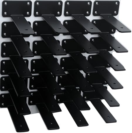 32 Pack - 6 inch Black Hidden L Shelf Bracket (1/5 Inch Thicked) Iron Floating Shelf Brackets Rustic Industrial Metal Br