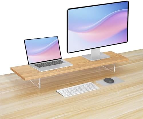 Wood Monitor Stand Riser with Acrylic Legs, Computer Screen Stand Desk Organizer, 31.5 x 7.9 x 3.1 inch, Hold up to 66 l