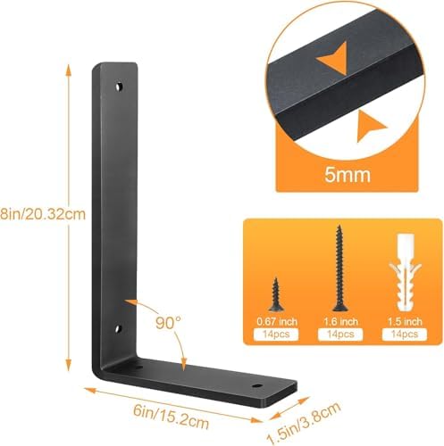 Floating Shelf Bracket 8 Inch, 4 Pack Heavy Duty Shelf Brackets, Black Wall Shelf Bracket for DIY Decorative with Mounti
