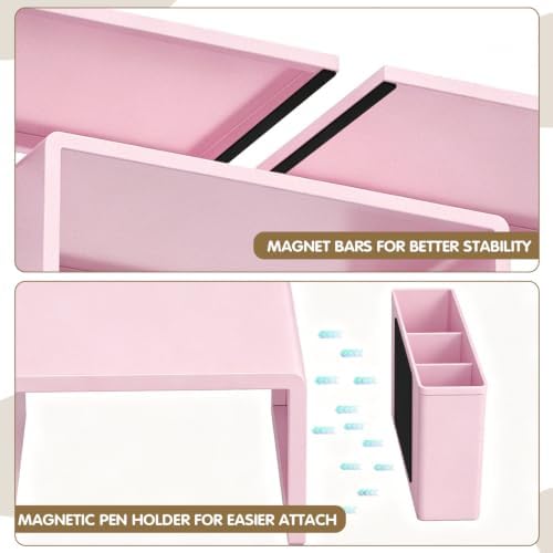 LEKETREE Dual Monitor Stand Riser with Drawer and 2 Pen Holders, Pink
