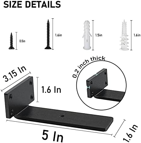 Heavy Duty Floating Shelf Brackets - 1/5 Inch Thick Industrial Black Metal L Brackets, Premium Solid Steel Shelf Support