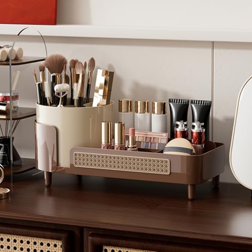 Booklov Rotating Makeup Organizer for Vanity Countertop, Coffee