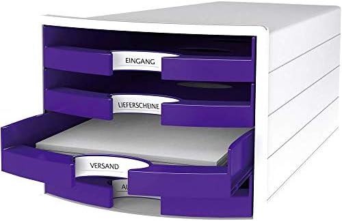 Han Impuls Drawer Box DIN A4/C4 4 Open Drawers White/Trend Colour Purple