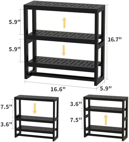 Bathroom Shelves with Hanging Bar Over Toilet Storage - Adjustable Wall Organizer (Black)