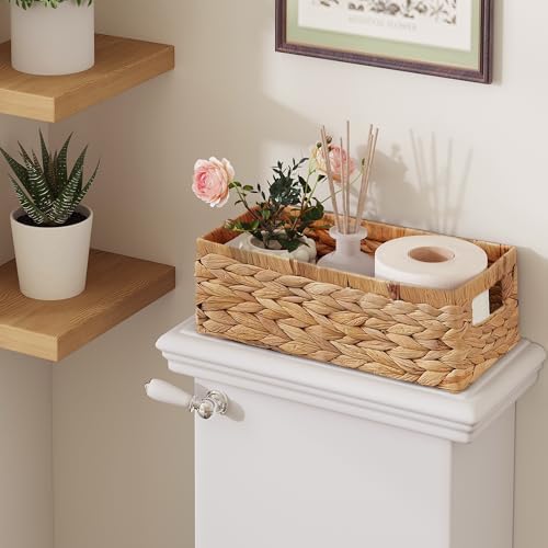 Vagusicc Wicker Storage Basket, Set of 2 Hand-Woven Water Hyacinth Wicker Baskets for Organizing Decor Storage Bins for 