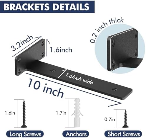 Starunder 10 Inch Floating Shelf Brackets,6 Pack L‑Shape Shelf Supports