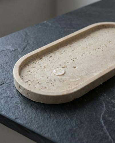 OOBOOB Oval Natural Marble Bathroom Tray for Decor Countertop, Marble Vanity Tray for Candles Perfume, Jewelry, Cosmetic