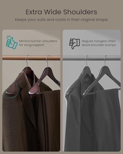 SONGMICS Wooden Suit Hangers 10 Pack, Extra-Wide Shoulder Clothes Hangers