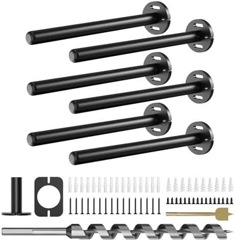 6pcs Wall Shelf Brackets Heavy Duty Floating Shelf Bracket Hidden,Invisible Black Shelving Brackets Decorative Floating 