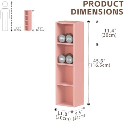 4-Tier Tall Narrow Bookshelf,Slim Bookcase with Open Cubes