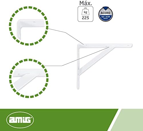 Amig - Wall Shelving Pin | Metal Square for Shelves | Angle for Shelves | Shelf Bracket | Steel | White | Dimensions:15,