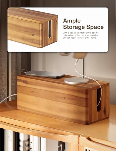 TIDITA 16" L Wooden Cable Management Box Round Edge, Magnetic Lid, Large