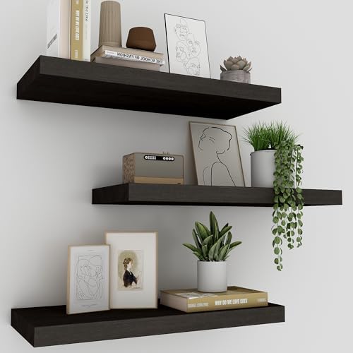 Floating Shelves for Wall Set of 3, 16 Inch Black Floating Shelves Bedroom