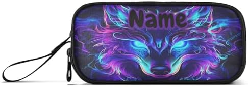 Custom Mystical Wolf Face Pencil Case Box Boys Girls Personalized Name Large Pencil Pouch Stationery Pen Bag Organizer for Kids Adults School Office