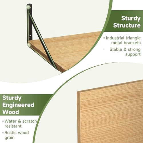 Heimlove 16W x 12D Deep Floating Shelves Set of 4 Oak
