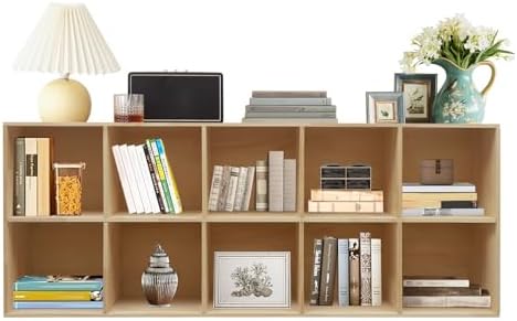 Solid Wood 10 Cube Storage Organizer Small Bookshelf for Small Spaces Wooden Cube Shelf Bookcase Floorstanding Storage S