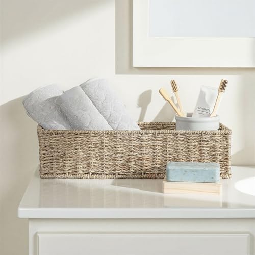 Household Essentials Handwoven Seagrass Rectangular Storage Basket, Natural