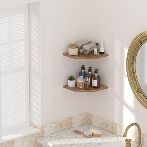 JJL Corner Wall Shelf, 10.4 Inch Wooden Corner Shelves, Set of 2 Floating Shelf for Wall Storage, Wall Mount Corner Shel