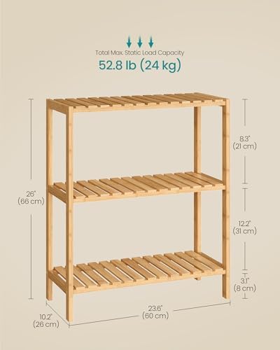 SONGMICS 3-Tier Bamboo Shelf, Freestanding Bathroom Storage Rack